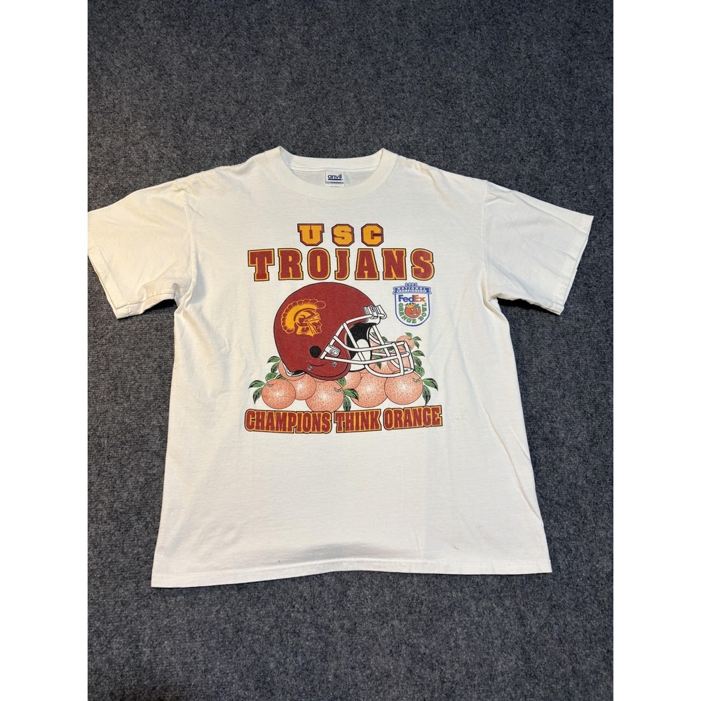 Vintage USC Trojans Shirt Mens Large White NCAA Football Orange Bowl 2003 Anvil